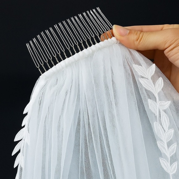 New Bright White Long Ivy Leaf Trim Bridal Veil Wedding Lace Floral Floor 78 in - Picture 4 of 6